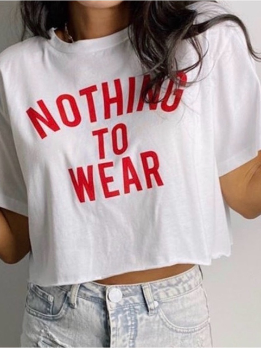Cropped Graphic Tee - White with Red Lettering